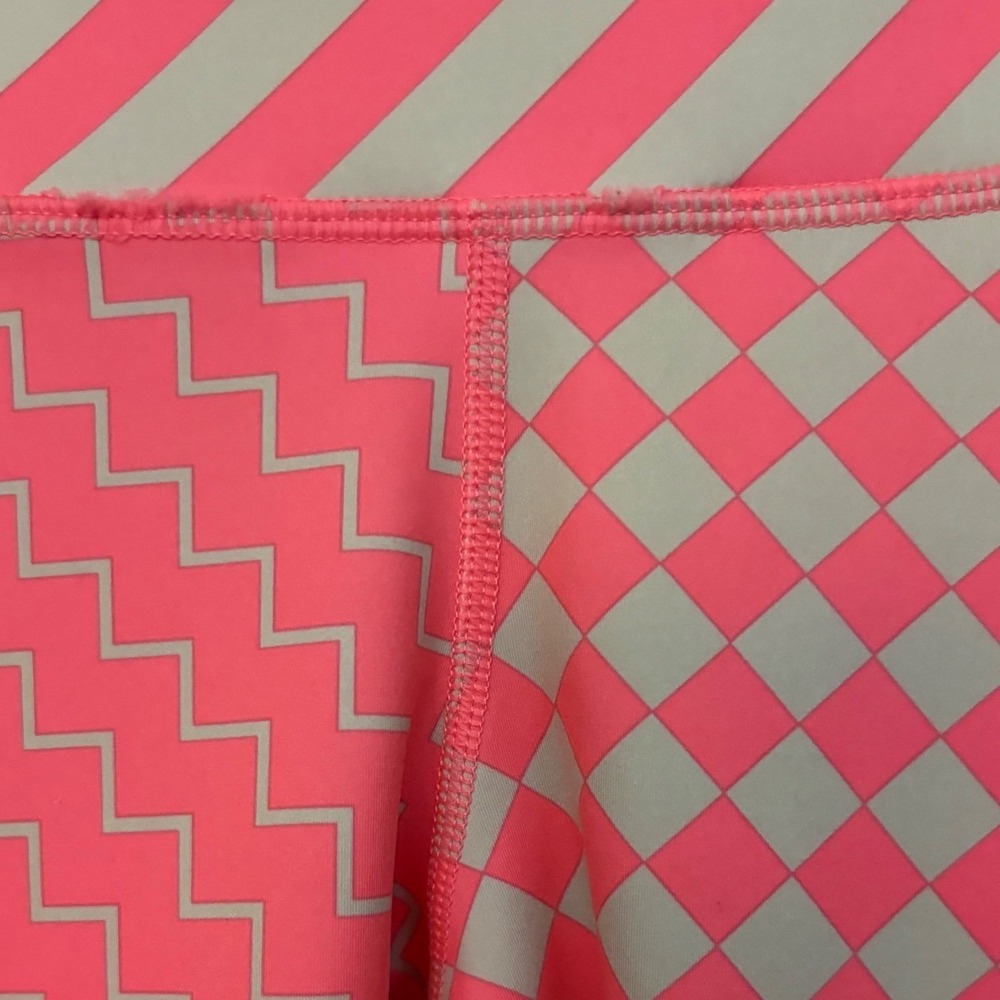 Nike Epic Lux Running Pink Grey Geometric Chevron Checkered Ankle Zip Tights S - Picture 4 of 10